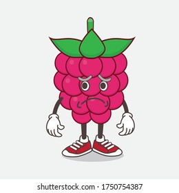 An illustration of Raspberry Fruit cartoon mascot character having an afraid face
