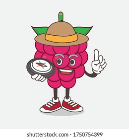 Eine Illustration von Raspberry Fruit Cartoon Maskottchen mit einem Kompass