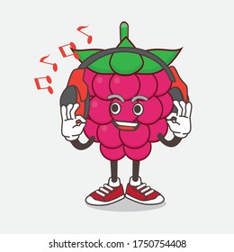 Eine Illustration von Raspberry Fruit Cartoon Maskottchen-Charakter Hört Musik auf einem Headset