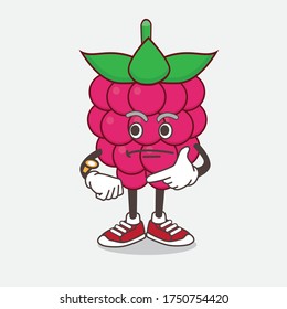 Ilustración del personaje de la mascota de caricatura Raspberry Fruit en un gesto de espera