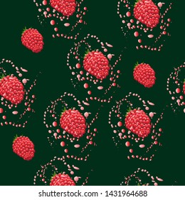 Illustration of raspberry juice spray.Pattern. Vector graphics.