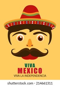 Illustration of raster hispanic man face with sombrero and large mustache