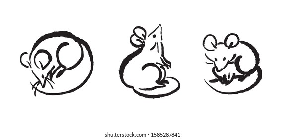 Illustration of a rat painted with a brush. Simple illustration drawn by line.Vector illustration EPS10