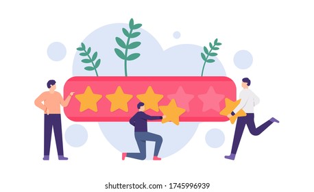 illustration of rating, feedback, review, customer satisfaction levels. people give a star. flat design. can be used for elements, landing pages, UI.