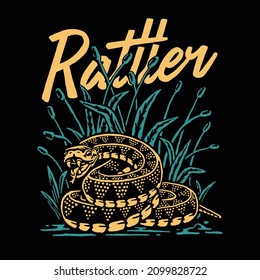 an illustration of rattle snake in bush
