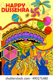 illustration of Ravan Dahan for Dusshera celebration for Navratri festival of India