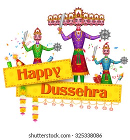 illustration of Ravan Dahan for Happy Dusshera celebration