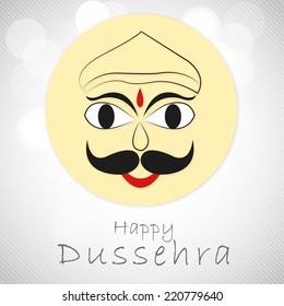 Illustration of Ravana face in childish way with stylish text on seamless grey background.
