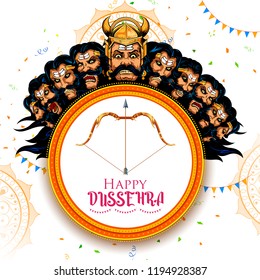 illustration of Ravana with ten heads for Navratri festival of India poster for Dussehra