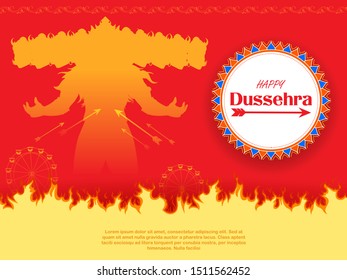 illustration of Ravana with ten heads for Navratri festival of India poster for Dussehra