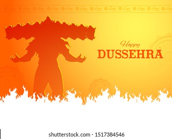 illustration of Ravana with ten heads for Navratri festival of India poster for Dussehra