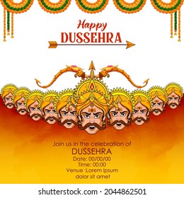 illustration of Ravana with ten heads for Navratri festival of India poster for Dussehra