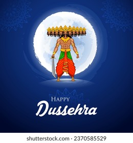 illustration of Ravana with ten heads for Navratri festival of India poster for Dussehra