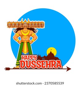 illustration of Ravana with ten heads for Navratri festival of India poster for Dussehra