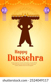 illustration of Ravana with ten heads for Navratri festival of India poster for Dussehra