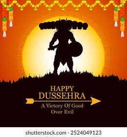 illustration of Ravana with ten heads for Navratri festival of India poster for Dussehra