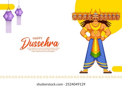 illustration of Ravana with ten heads for Navratri festival of India poster for Dussehra