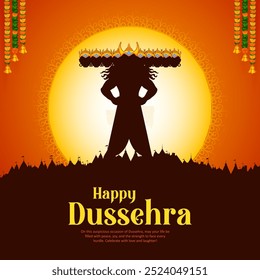 illustration of Ravana with ten heads for Navratri festival of India poster for Dussehra