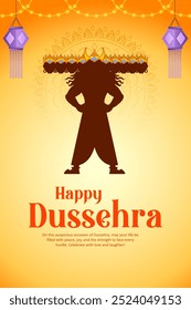 illustration of Ravana with ten heads for Navratri festival of India poster for Dussehra