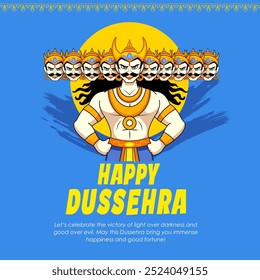 Ilustración de Ravana con diez cabezas para el festival Navratri de India cartel para Dussehra