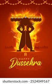 illustration of Ravana with ten heads for Navratri festival of India poster for Dussehra