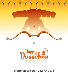 illustration of Ravana with ten heads for Navratri festival of India poster for Dussehra