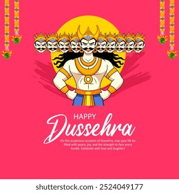 Ilustración de Ravana con diez cabezas para el festival Navratri de India cartel para Dussehra