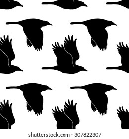 Illustration with raven in vector. Black and  White seamless pattern.