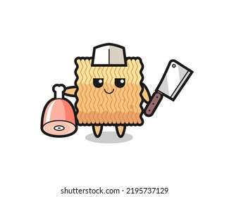 Illustration of raw instant noodle character as a butcher , cute style design for t shirt, sticker, logo element