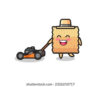 illustration of the raw instant noodle character using lawn mower , cute style design for t shirt, sticker, logo element