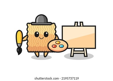 Illustration of raw instant noodle mascot as a painter , cute style design for t shirt, sticker, logo element