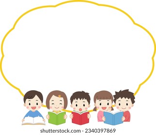 Illustration von Lesekindern und Sprachblasen