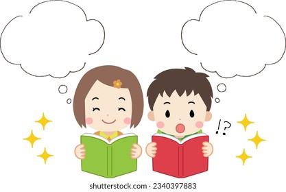 Illustration of reading children and speech bubbles