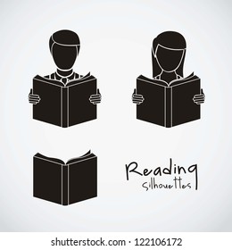 Illustration of reading icons, people reading. vector illustration