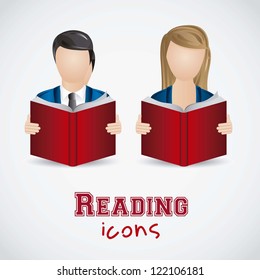 Illustration of reading icons, people reading. vector illustration