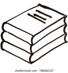 An illustration of reading or text books piled on top of one another in the style of a white board drawing