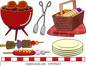 Illustration of Ready to Print Barbecue-Related Elements
