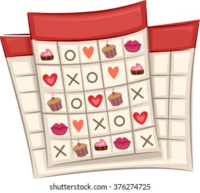 Illustration of Ready to Print Bingo Cards with a Valentine Theme