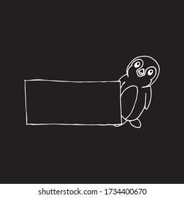 Ilustración de una etiqueta lista para imprimir con un pingüino lindo. Dibujo vectorial arte. Animales dibujados a mano.