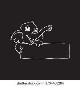 Illustration of a ready to print label featuring a cute elephant. Vector illustration art. Hand drawn animals.