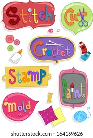 Illustration Of Ready To Print Labels Featuring Words Related To Arts And Crafts