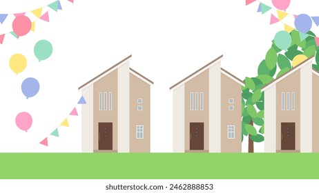 Illustration of a ready-built house with balloons flying_16:9