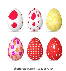 Illustration of Realistic 3D Easter Egg Set. Happy Easter Painted Egg Set Isolated on White Background