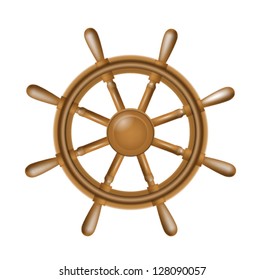 Illustration of realistic antique steering wheel for ship isolated on white background