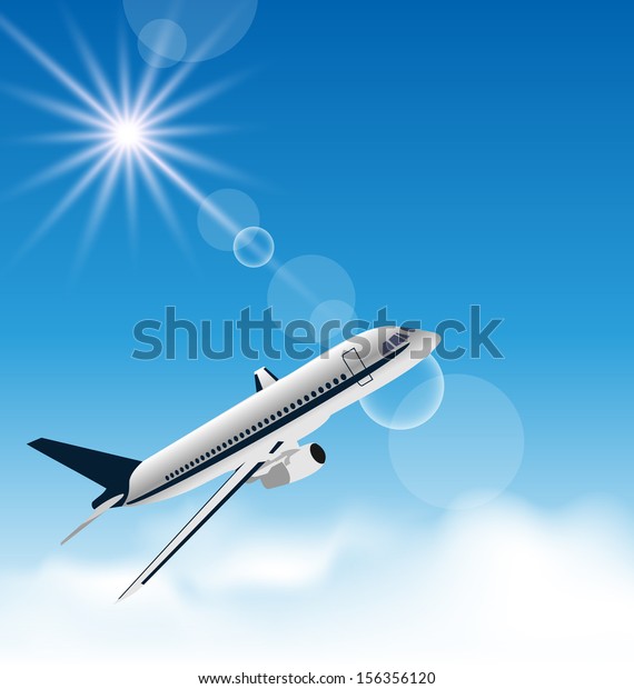 Illustration Realistic Background Flying Airplane Vector Stock Vector ...