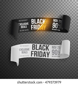Illustration of Realistic Black Friday Sale Ribbon Banner Set