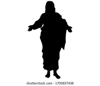Illustration of a realistic black silhouette of Jesus Christ, I welcome you with open arms. Vector illustration