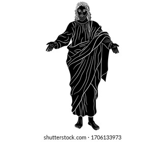 Illustration of a realistic black silhouette of Jesus Christ, I welcome you with open arms. Vector illustration