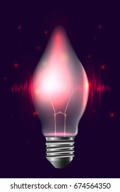 Illustration of a realistic bulb with pulse and sparkles. Garland. Vector element for your design