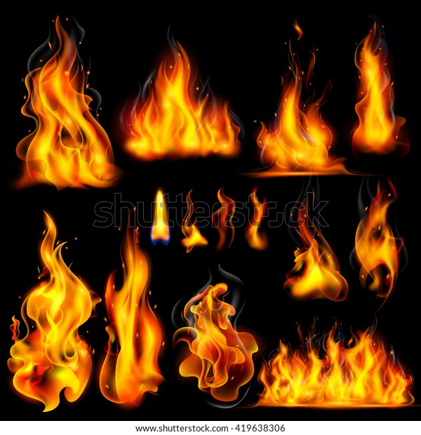 黒い背景にリアルな燃える炎のイラトス のベクター画像素材 ロイヤリティフリー 419638306
